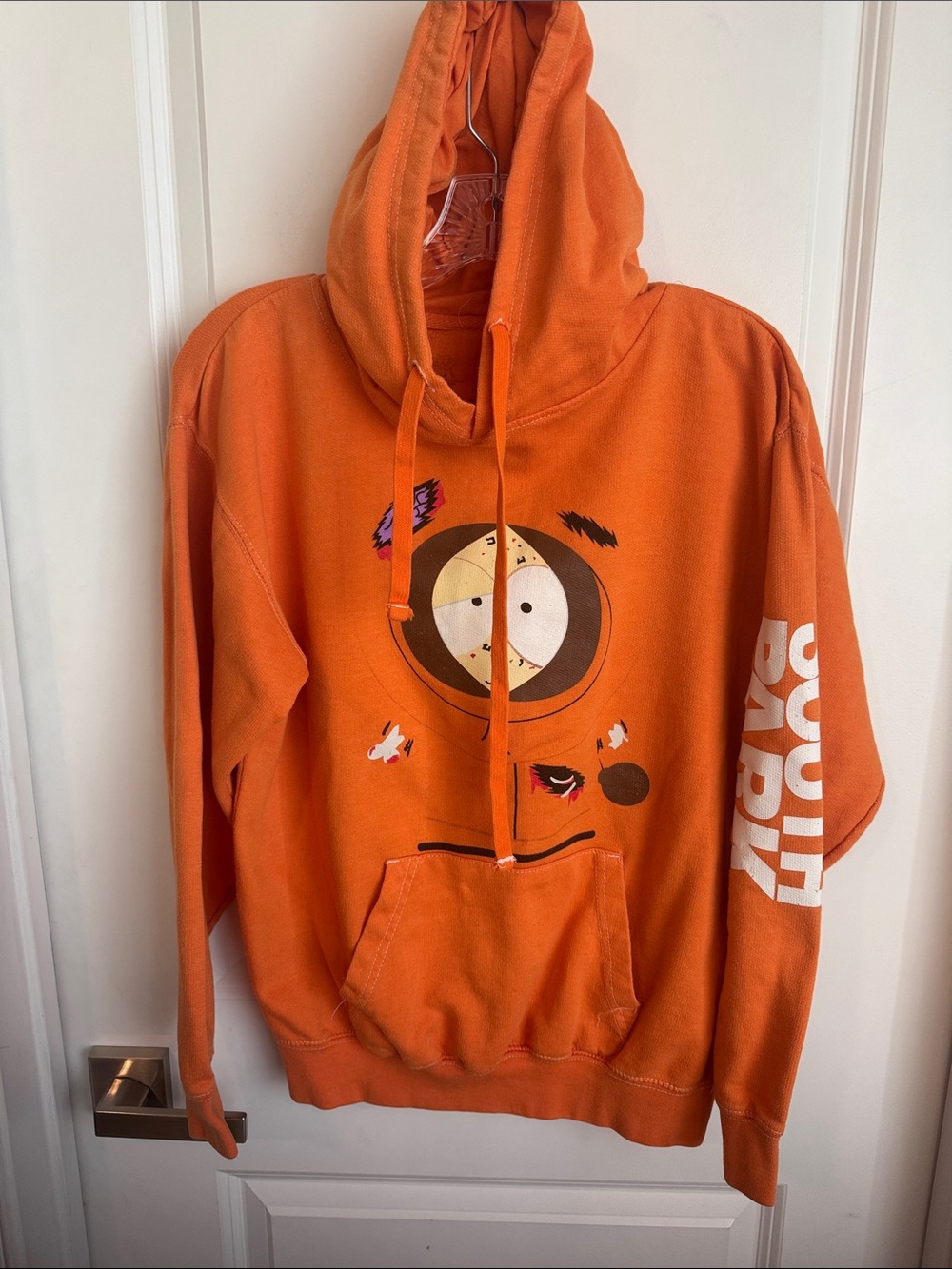 Orange Graphic Pullover Hoodie with South Park Sleeve Print